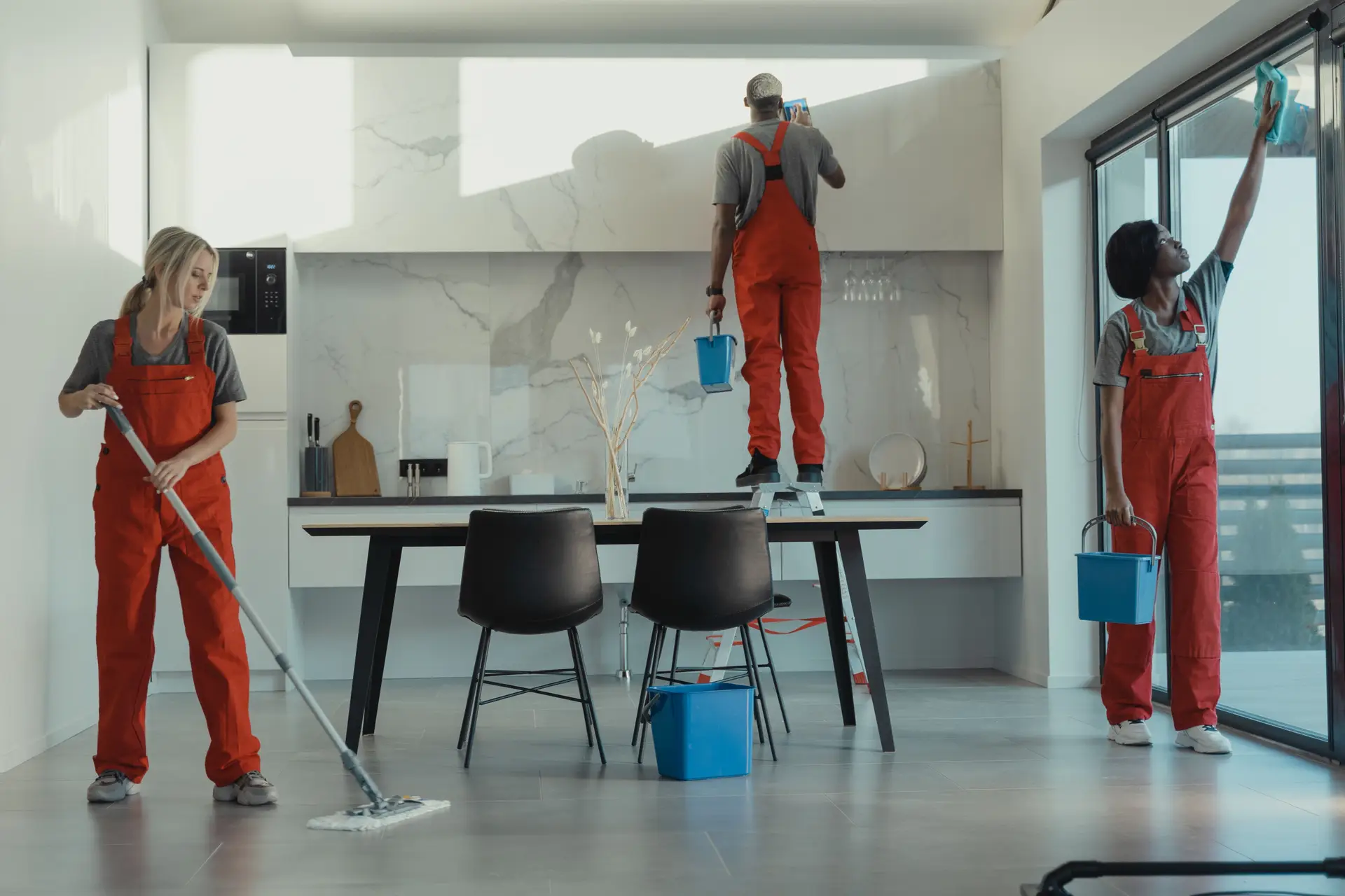 Professional cleaning team in a modern New Zealand home